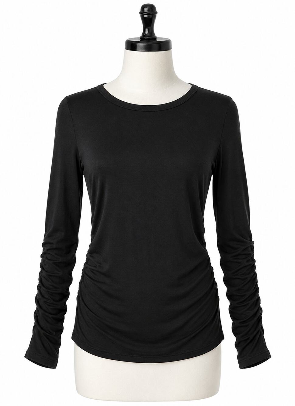 OGL Lyocell Cashmere Ruched Sleeve Skimming Top - Black - NWT - Size L